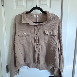 Women's Beige Waffle Knit Utility Jacket